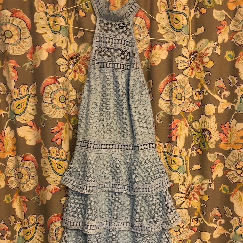 Light Blue Crochet Halter Dress